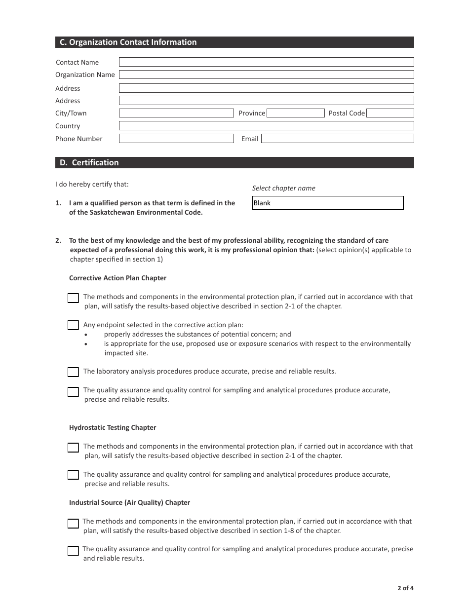 Form CSB19001 Qualified Person Certificate - Saskatchewan, Canada, Page 2
