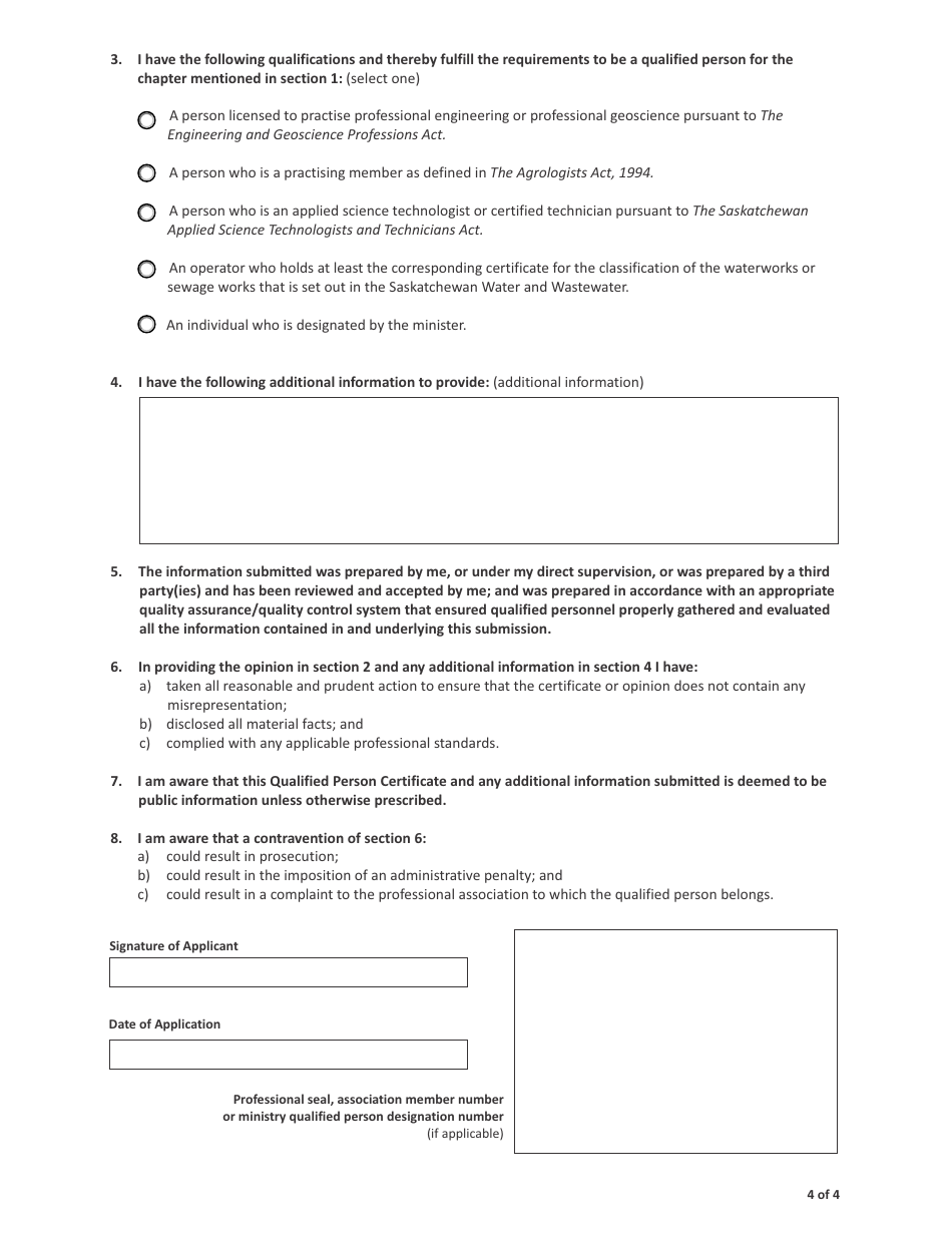 Form CSB19001 Qualified Person Certificate - Saskatchewan, Canada, Page 4