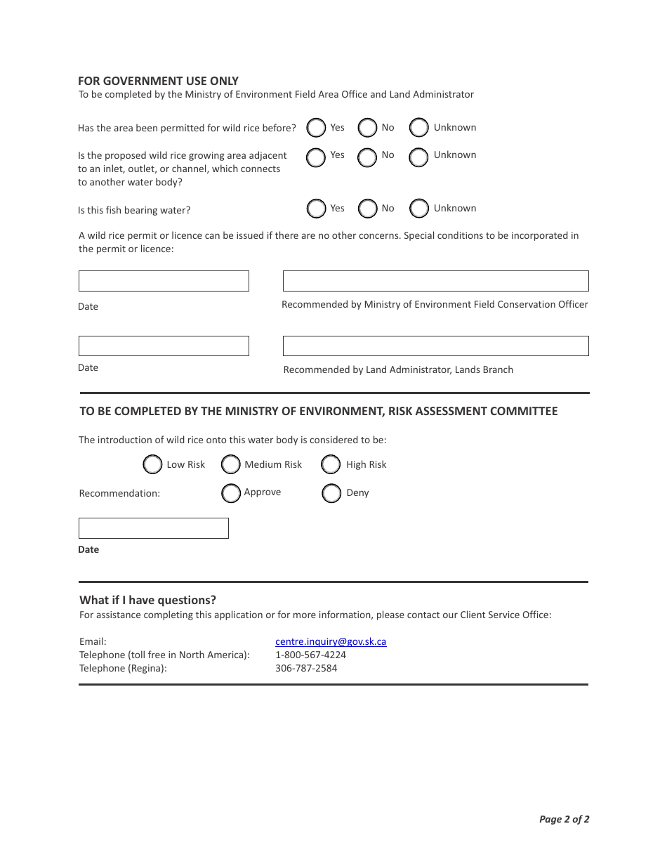 Form CSB17005 Wild Rice - Application for Permit or Licence - Saskatchewan, Canada, Page 2