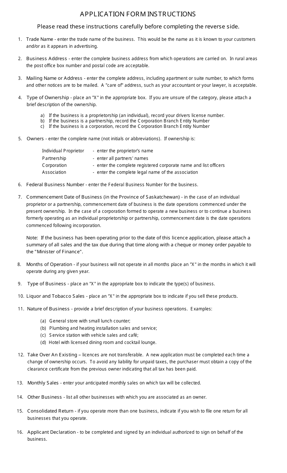 Application for Vendors Licence Consumer Permit Provincial Sales Tax / Liquor Consumption Tax - Saskatchewan, Canada, Page 2