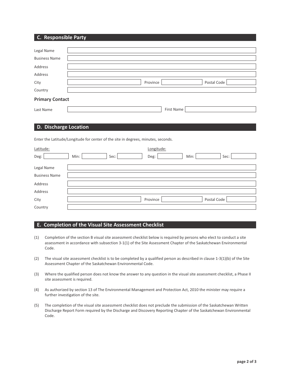 Form CSB21004 Visual Site Assessment (Vsa) Checklist - Saskatchewan, Canada, Page 2