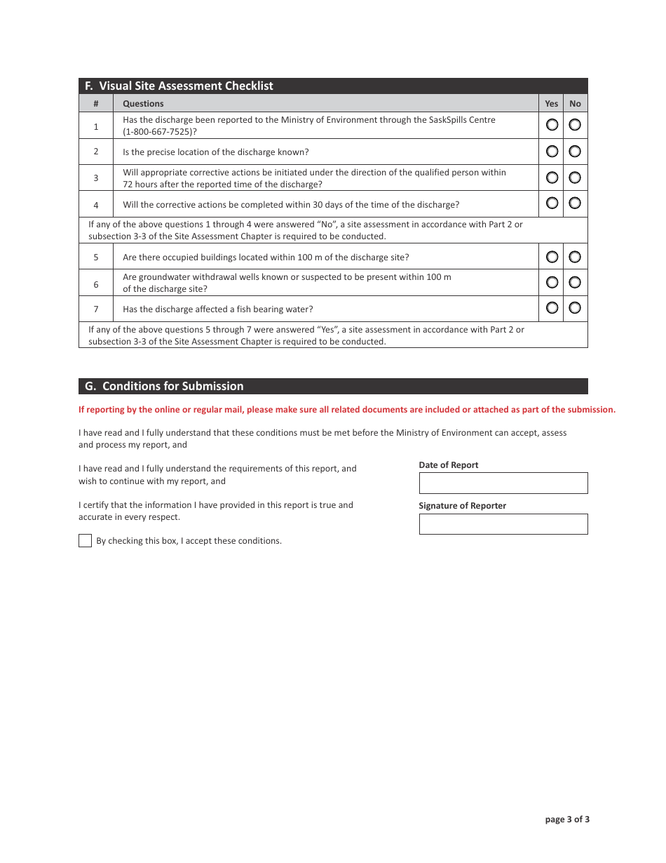 Form CSB21004 Visual Site Assessment (Vsa) Checklist - Saskatchewan, Canada, Page 3