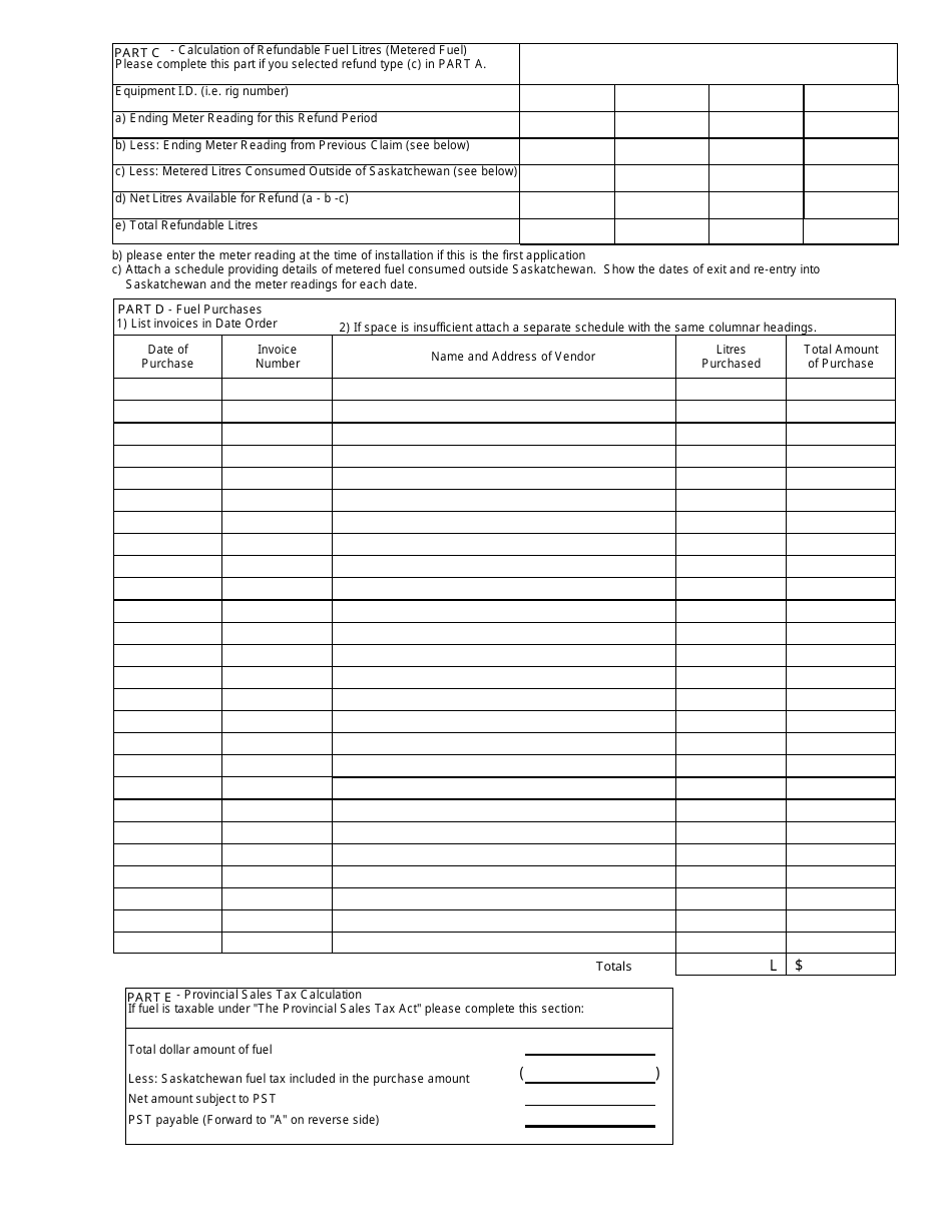 Commercial Fuel Tax Refund Application - Saskatchewan, Canada, Page 2