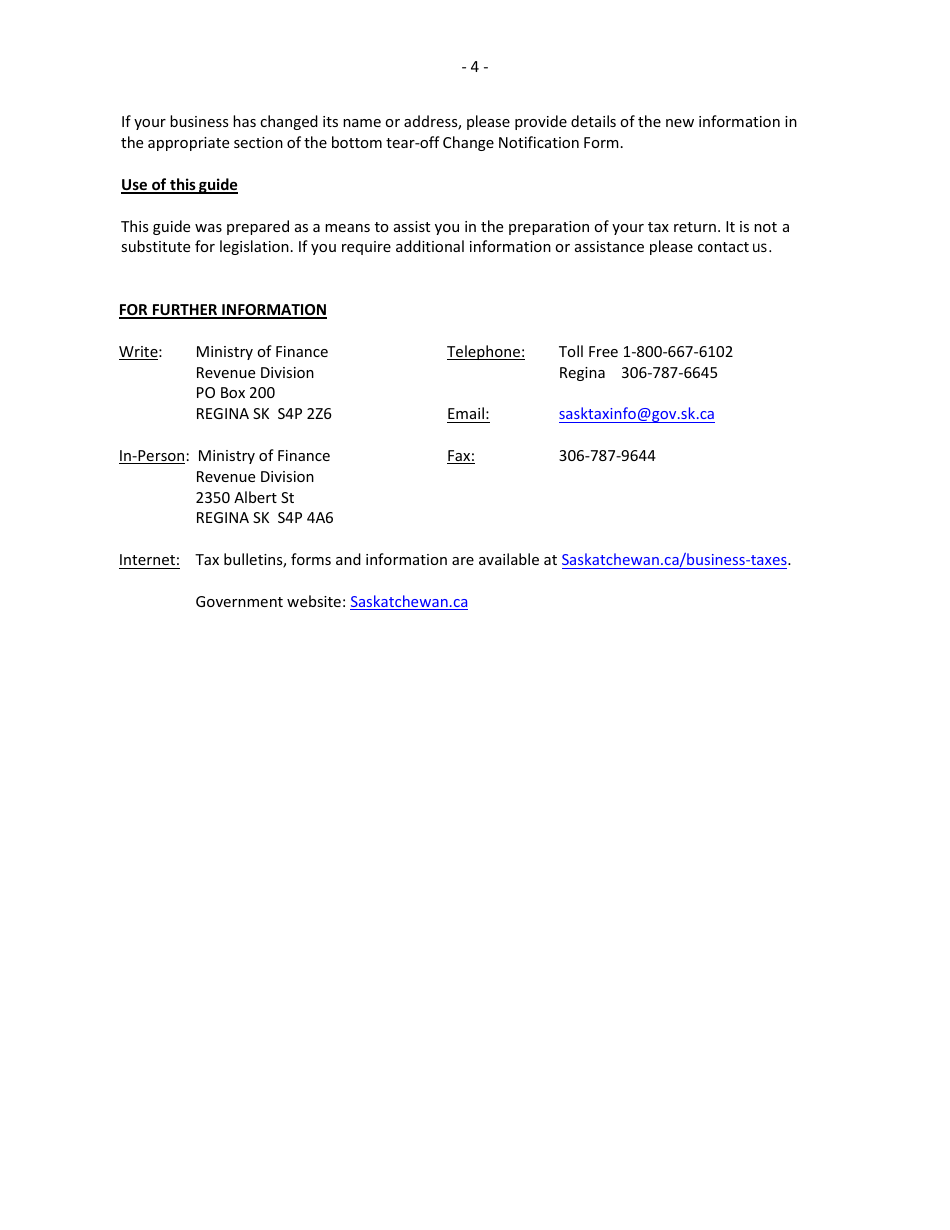 Instructions for Provincial Sales Tax Return - Saskatchewan, Canada, Page 4