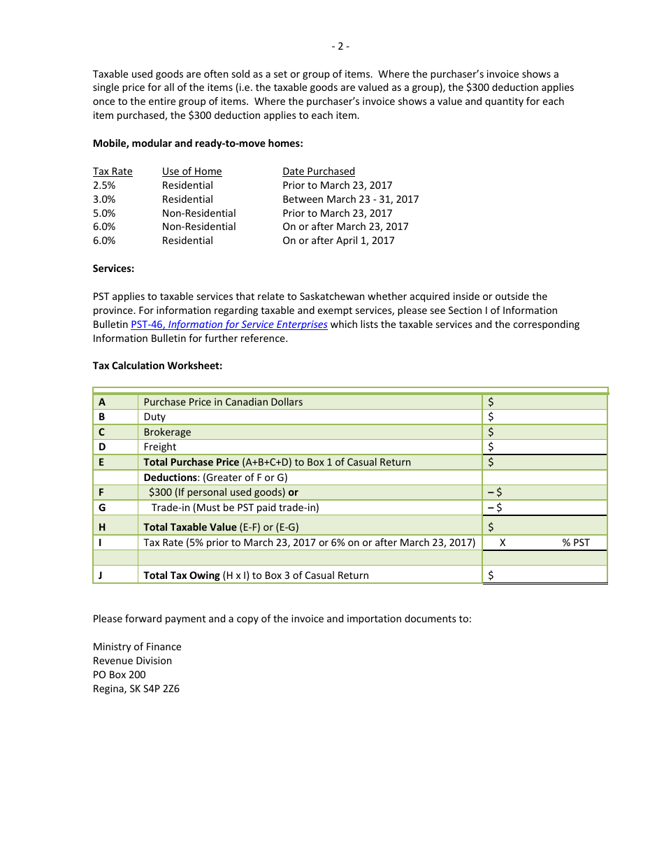 Form PCR1 Provincial Sales Tax - Casual Return - Saskatchewan, Canada, Page 3