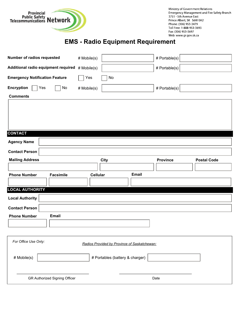 EMS - Radio Equipment Requirement - Saskatchewan, Canada, Page 1