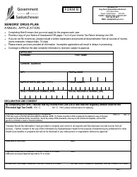 Document preview: Form B Seniors' Drug Plan Annual Application - Saskatchewan, Canada