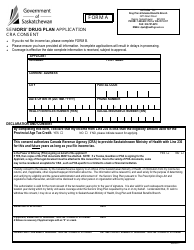 Form A &quot;Seniors' Drug Plan Application Cra Consent&quot; - Saskatchewan, Canada