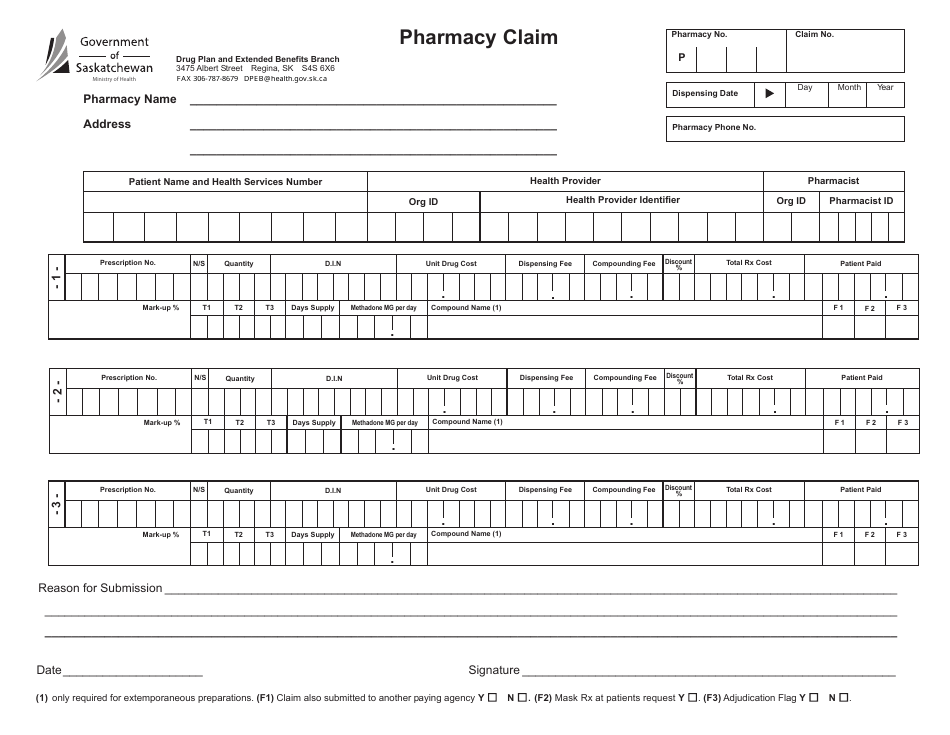 Pharmacy Claim - in Province - Saskatchewan, Canada, Page 1