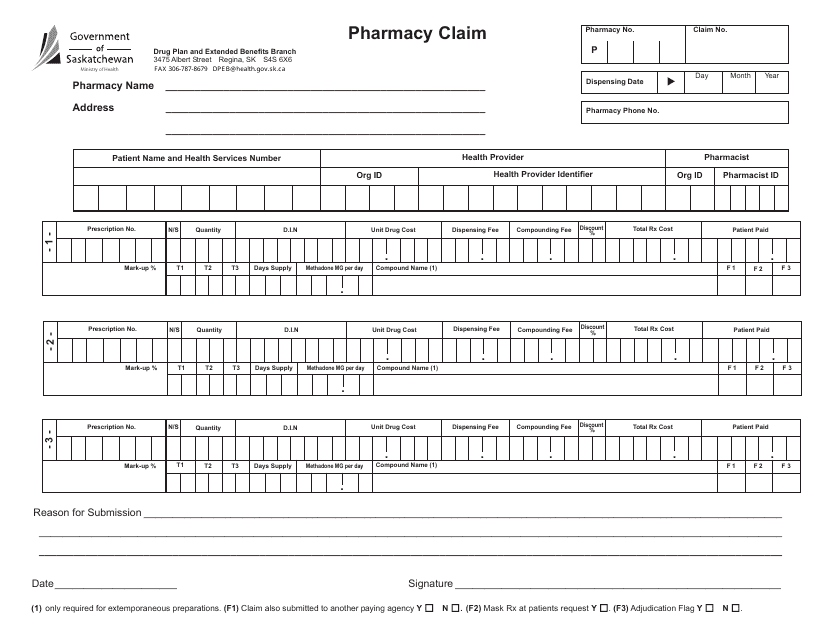 Pharmacy Claim - in Province - Saskatchewan, Canada