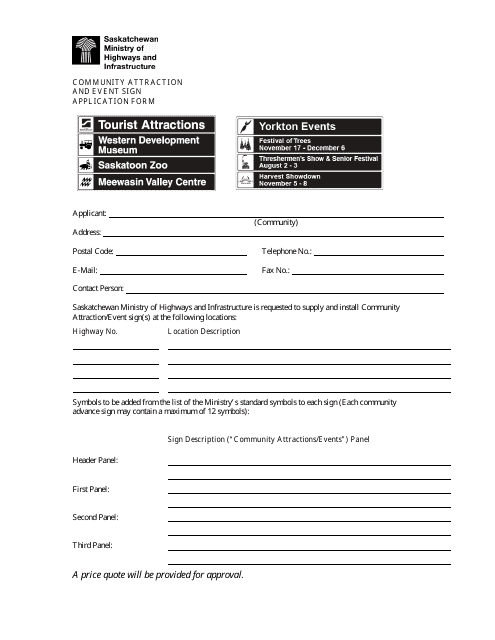 Community Attraction and Event Sign Application Form - Saskatchewan, Canada