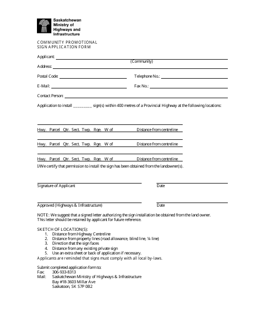 Community Promotional Sign Application Form - Saskatchewan, Canada