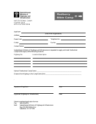 Document preview: Institutional Camp/Centre Sign Application Form - Saskatchewan, Canada