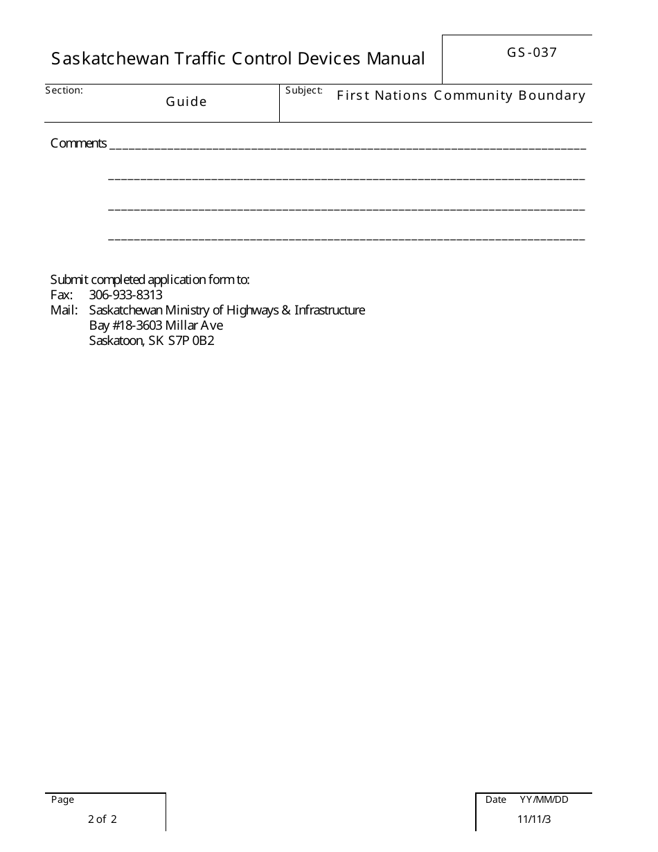 Form GS-37 First Nations Community Boundary Application Form - Saskatchewan, Canada, Page 2