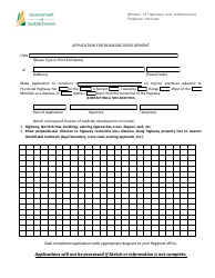 Document preview: Application for Roadside Development - Saskatchewan, Canada