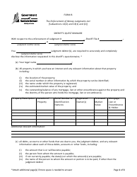 Form B Sheriff&#039;s Questionnaire - Saskatchewan, Canada