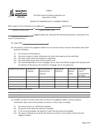 Form C Report of Examination of Judgment Debtor - Saskatchewan, Canada