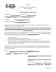 Form EE Written Demand to Prove Claim - Saskatchewan, Canada
