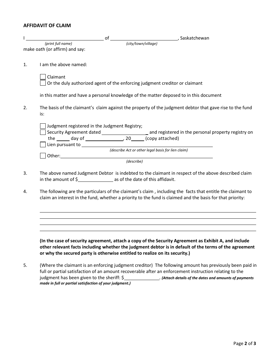Form EE Written Demand to Prove Claim - Saskatchewan, Canada, Page 2