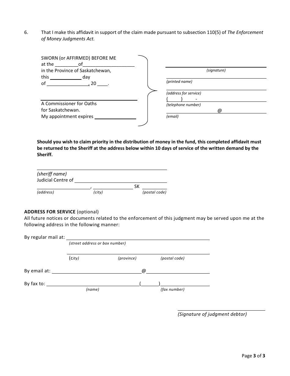 Form EE Written Demand to Prove Claim - Saskatchewan, Canada, Page 3