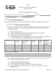 Form E.1 &quot;Sheriff's Questionnaire to Third Party&quot; - Saskatchewan, Canada