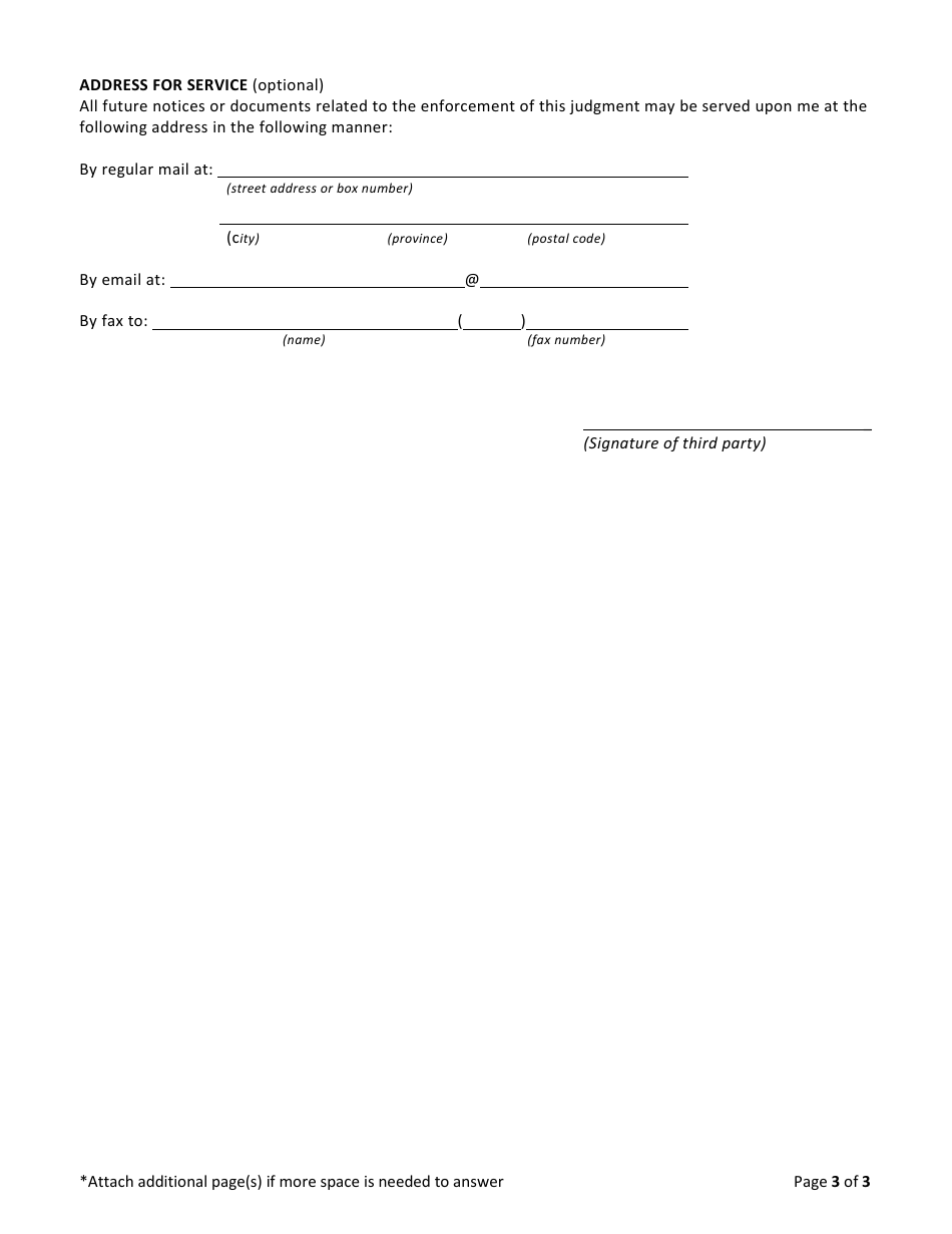 Form E.1 Sheriffs Questionnaire to Third Party - Saskatchewan, Canada, Page 3