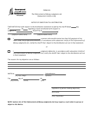 Document preview: Form GG Notice of Objection to a Distribution - Saskatchewan, Canada