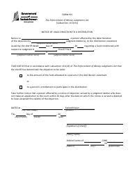 Form HH &quot;Notice of Valid Objection to a Distribution&quot; - Saskatchewan, Canada