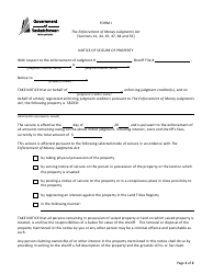 Form J &quot;Notice of Seizure of Property&quot; - Saskatchewan, Canada