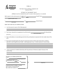 Form JJ.2 &quot;Affidavit of Fair Market Value&quot; - Saskatchewan, Canada