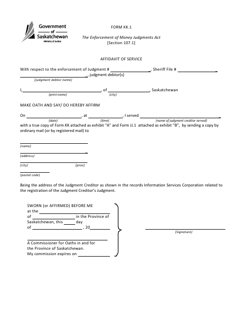 Form KK.1 Affidavit of Service - Saskatchewan, Canada