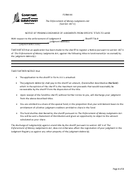 Form KK Notice of Pending Discharge of Judgments From Specific Titles to Land - Saskatchewan, Canada