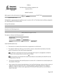 Form LL &quot;Sheriff's Notice&quot; - Saskatchewan, Canada