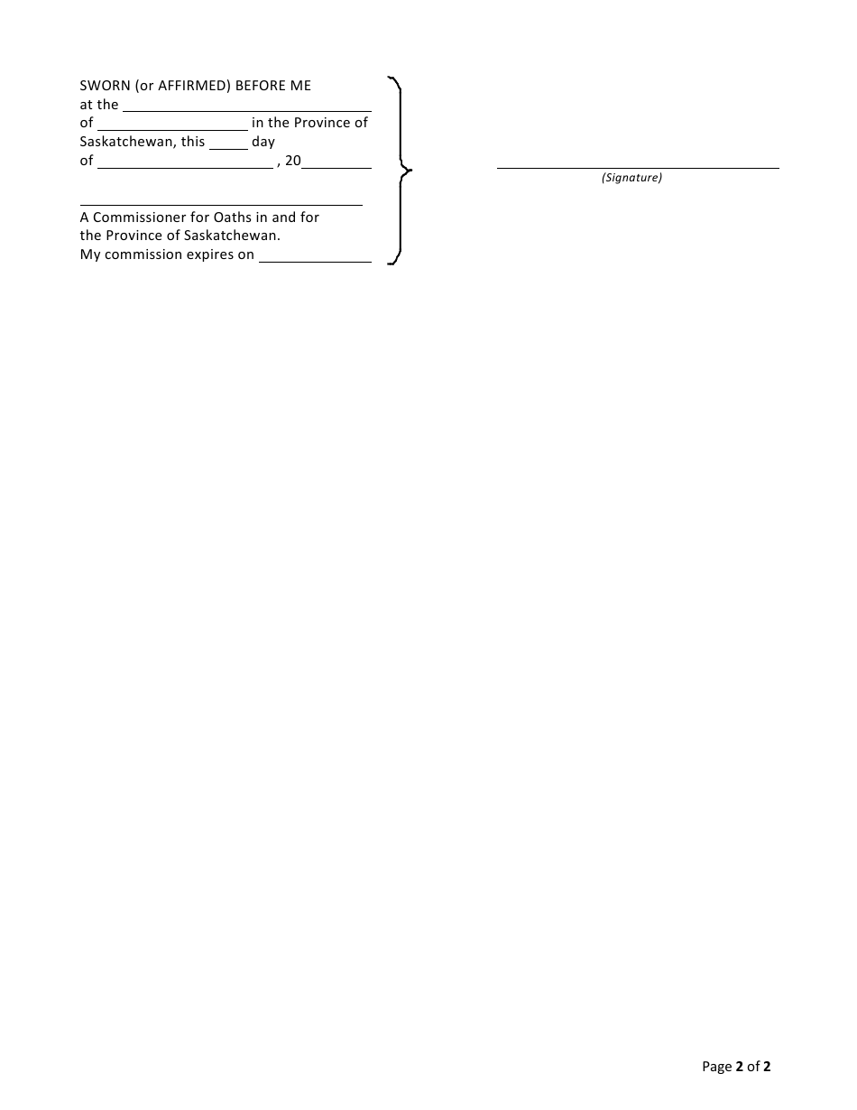 Form MM Affidavit of Distribution of Sale Proceeds - Saskatchewan, Canada, Page 2