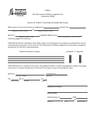 Form Z &quot;Notice of Sheriff's Decision on Exemption Claim&quot; - Saskatchewan, Canada