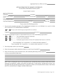 Document preview: Application for Fee Waiver Certificate for the Office of Residential Tenancies - Saskatchewan, Canada