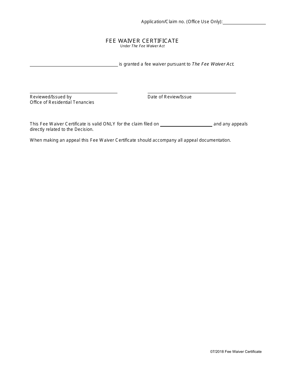 Application for Fee Waiver Certificate for the Office of Residential Tenancies - Saskatchewan, Canada, Page 3