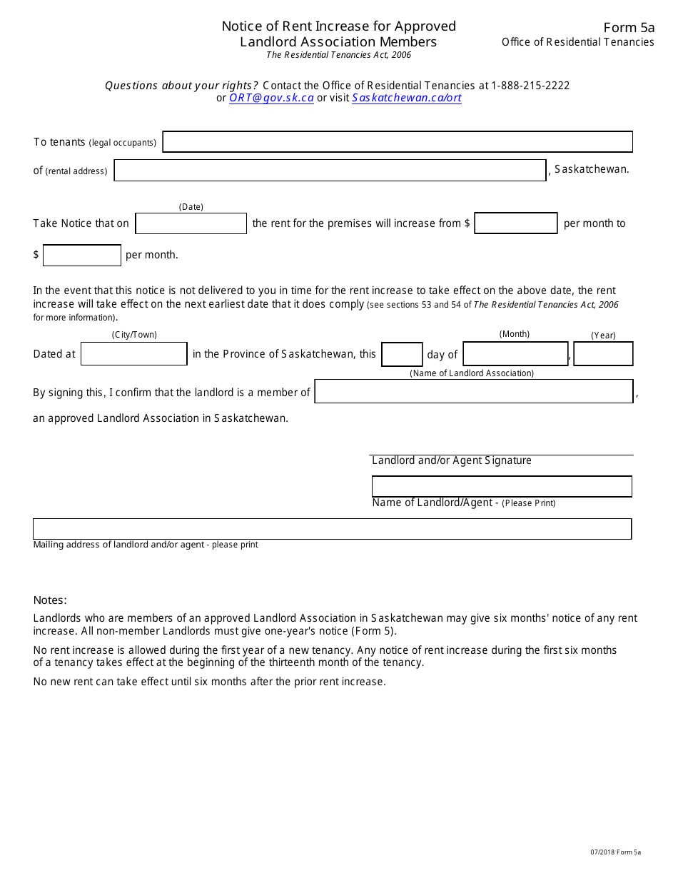 Form 5A - Fill Out, Sign Online and Download Fillable PDF, Saskatchewan ...