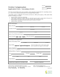 Document preview: Victims Compensation Application Form - Secondary Victim - Saskatchewan, Canada