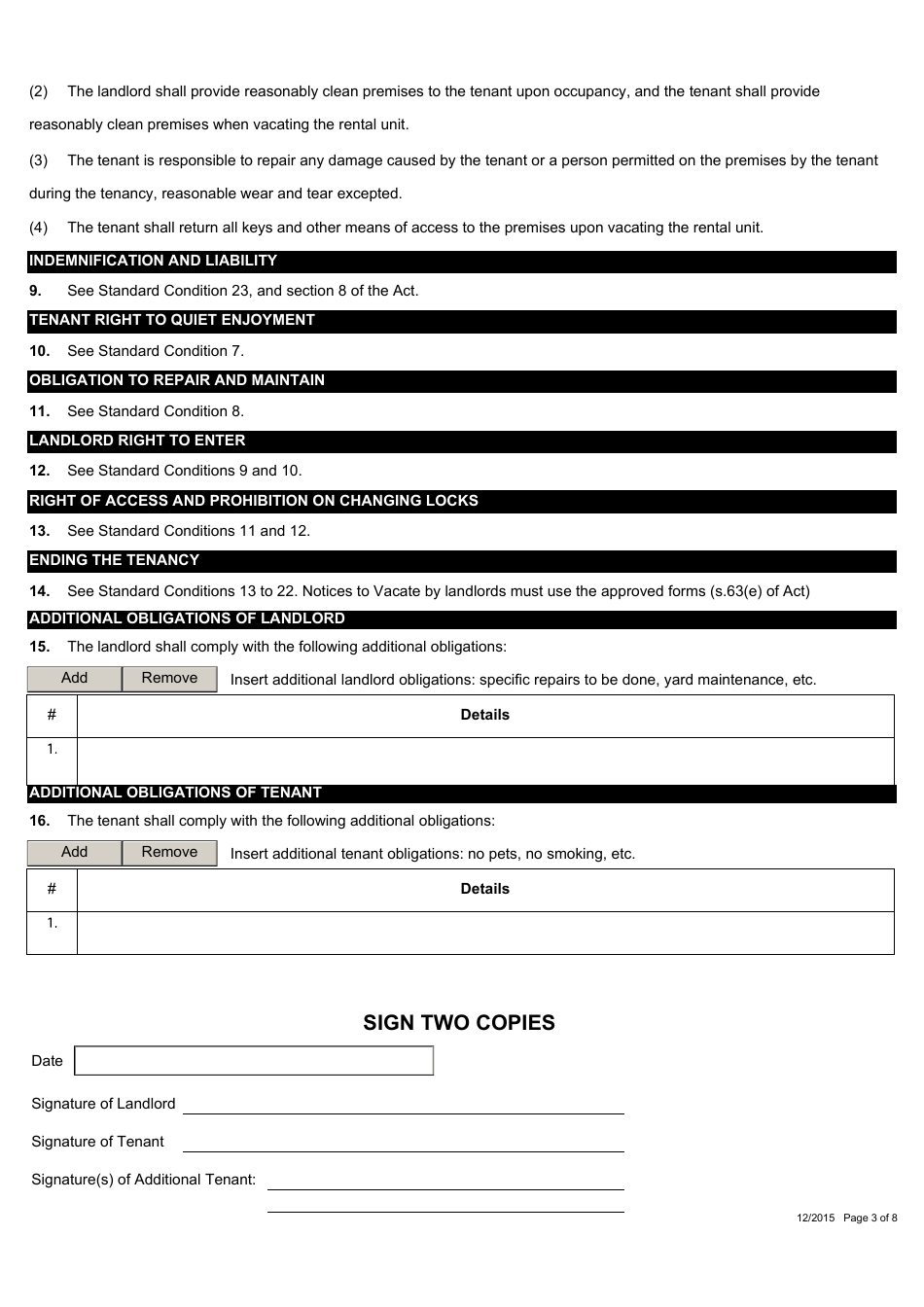 Week-To-Week Tenancy Agreement for Saskatchewan - Saskatchewan, Canada, Page 3