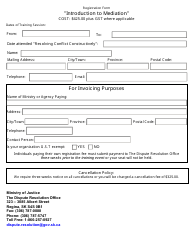 Document preview: Introduction to Mediation Registration Form - Saskatchewan, Canada