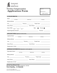Document preview: Victims Compensation Application Form - Saskatchewan, Canada