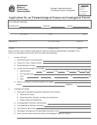 Application for an Palaeontological Resources Investigation Permit - Saskatchewan, Canada