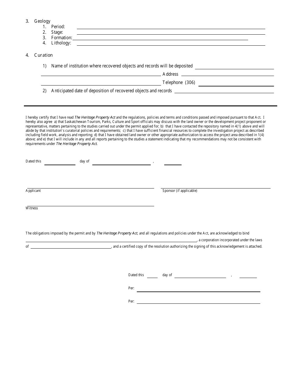 Application for an Palaeontological Resources Investigation Permit - Saskatchewan, Canada, Page 2