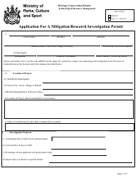 Application for a Mitigation/Research Investigation Permit - Saskatchewan, Canada