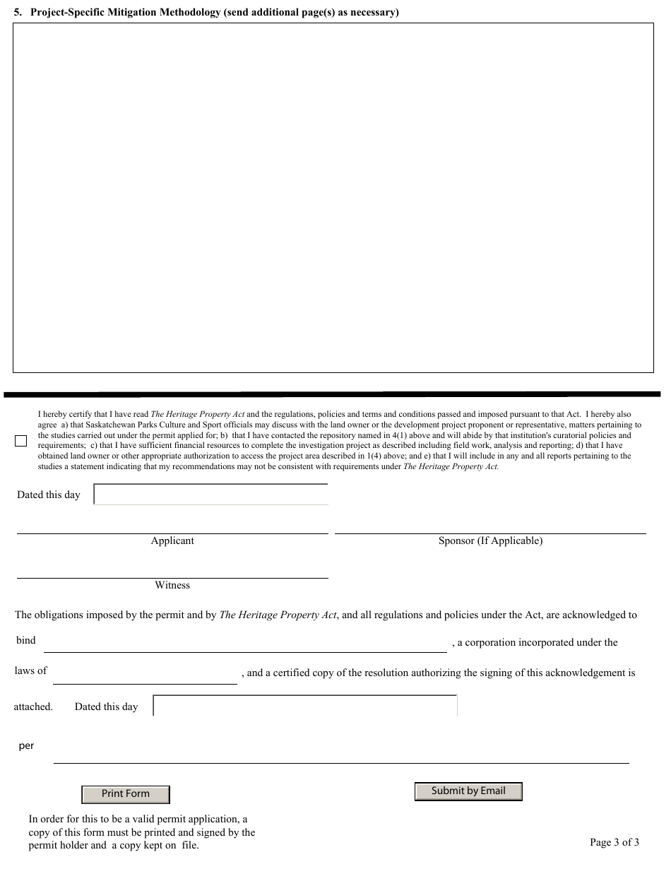 Application for a Mitigation / Research Investigation Permit - Saskatchewan, Canada, Page 3