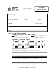 Document preview: Avocational Permit Report - Saskatchewan, Canada
