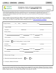 Document preview: Provincial Park Cottage Subdivisions Change of Contact Information Form - Saskatchewan, Canada