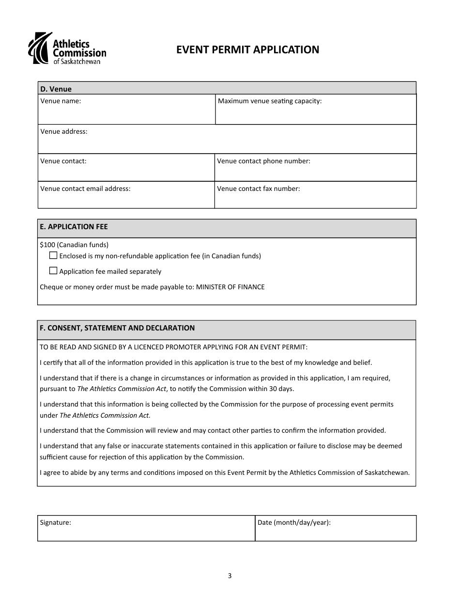 Event Permit Application - Saskatchewan, Canada, Page 3