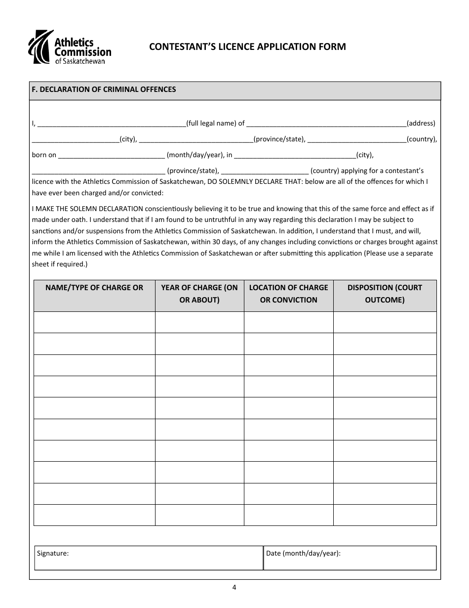Contestants Licence Application - Saskatchewan, Canada, Page 4
